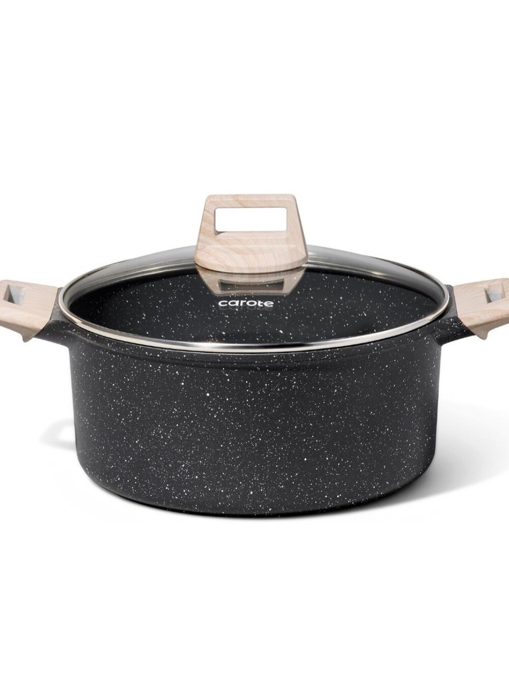 Carote Nonstick Speckled 6 Qt Stockpot with Wood-Effect Handles and Glass Lid